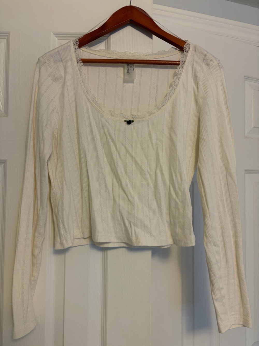 Women's Cream Pointelle Long Sleeve Top